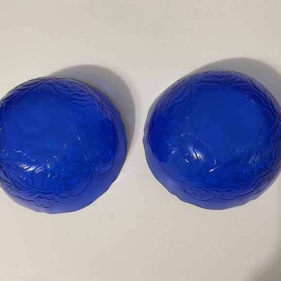 VTG GLCOLOC ARCOROC FRANCE Cobalt Blue Floral Small Glass Bowls Set of 2 - Picture 7 of 9